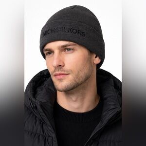 Michael Kors Gray Knit Cuff Beanie Micheal Kors Embroidered on front